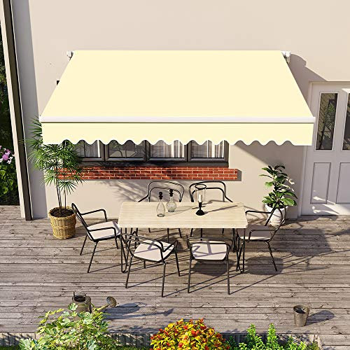 Greenbay Cream DIY Manual Patio Awning, Retractable Gazebo Outdoor Canopy, Garden Sun Shade - 3.5m x 2.5m