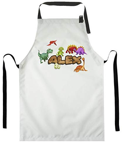 Ferocity Personalisierter Kinderschürze Kind Malschürze Kunstkittel Kochschürze Apron Werkschürze mit einem motiv Weiß Dinosaurier mit Namen[074]