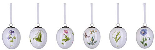 H.Bauer jun. kleine weiße Porzellan Deko Eier - Bunte Motiv-Eier mit Blumen Bedruckt 7.5 x 5.5 cm zum Aufhängen - 6-teiliger Oster- oder Frühlingsschmuck für Bäume, Sträucher, Fenster oder Türen