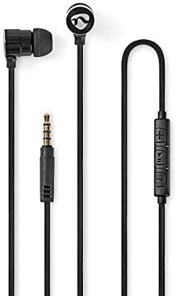 Nedis mit Kabel | 1,2 m Flachkabel | In-Ear | Integriertes Mikrofon | Aluminium | Schwarz, HPWD5020BK, one-Size