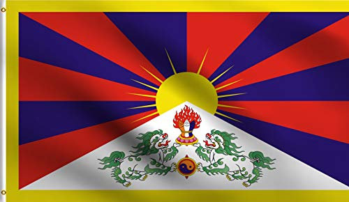DMSE Tibet Flagge mit tibetischem Schneelöwen, 100 % Polyester, 100 D, UV-beständig 3' X 5' Ft Foot 3' X 5' Ft Foot