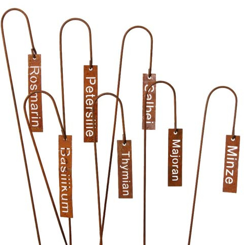 Dragimex praktische Kräuter-Stecker | Gartenschilder fürs Beet oder den Kübel | Edelrost | ca. 40 cm | 7 TLG. Set
