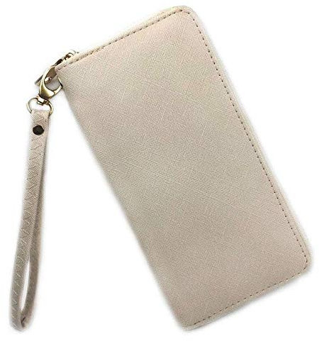 Grand portefeuille pour femme à fermeture éclair en cuir synthétique élégant spacieux spacieux avec porte-monnaie, idée cadeau, beige, Élégant