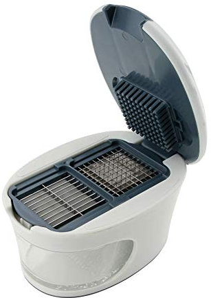 Fackelmann Taglia e sminuzza Aglio, Zenzero ECC. con 2 Lame Differenti, Linea Easy Prepare, affetta a cubetti o a fette, 11x7,5x6,5cm, Colore Scuro, Acciaio Inossidabile, Bianco/Blu-Grigio