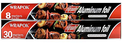 WRAPOK 2 x Tin Kitchen Foil Roll Heavy Duty Aluminum Baking Foil Combination Suit for BBQ Roasting, Roll 30 cm x 30 m and 30 cm x 8 m