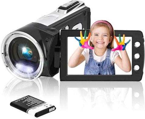 Vmotal Videokamera Camcorder GDV8162 Wiederaufladbare Digitalkamera FHD 1080P 24MP 270° LCD drehbarer Bildschirm, Camcorder für Kinder/Jugendliche/Studenten/Anfänger/ältere Menschen