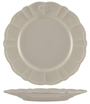 H&H Celine Set mit 6 flachen Tellern, Steinzeug, Grau, 26 cm