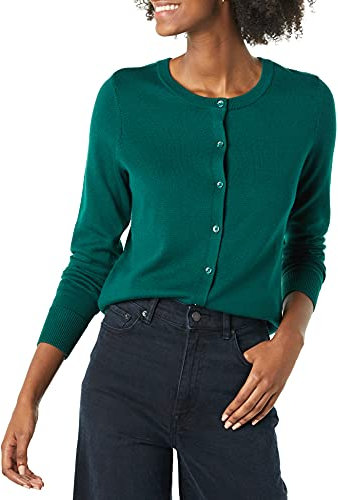 Amazon Essentials Gilet Col Rond Léger (Grandes Tailles Disponibles) Femme, Vert Foncé, XXL