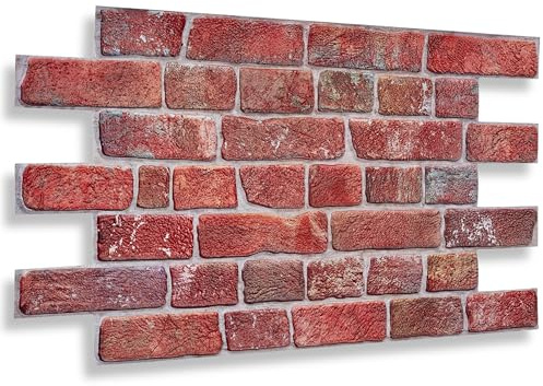 NOVECRAFTO Old Retro Design 3D - 37.79 x 18.89 in (96x48cm) -4 Sheets Covering 19.84 sqft (1.84 sqm) - Office Kitchen Living Room PVC Cladding - Old Red Retro Brick Effect Wall Panels Pattern