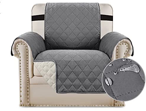 Bestenrose Sesselschoner Sesselauflage Relax mit Armlehnen Sofabezüge wasserdichte Sessel Überwurf Sofa Protector mit Riemen für Wohnzimmer Schutz Haustier Abdeckung (1 Seater, Grau)