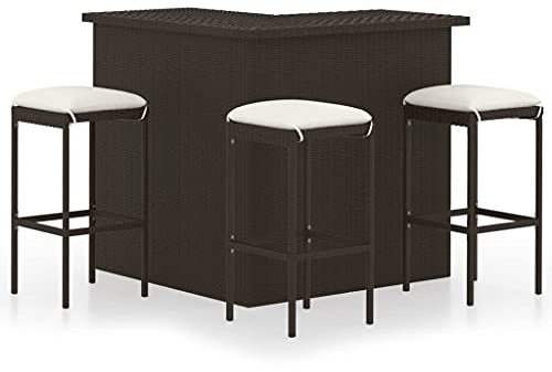 YITHOPI Gartenbar-Set 4-TLG. | Garten Barset mit Kissen |Bartisch mit 3 Barhocker | Bar Gartenmöbelset | Gartenbar Sitzgruppe |Poly Rattan Braun| für drinnen und draußen, Balkon, Pool