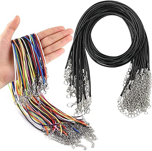 60 Pcs Collier Cuir ,Cordon en Cuir avec Chaîne d'Extension et Fermoir de Homard ,pour la Fabrication de Bijoux Bricolage Couleur Mélange