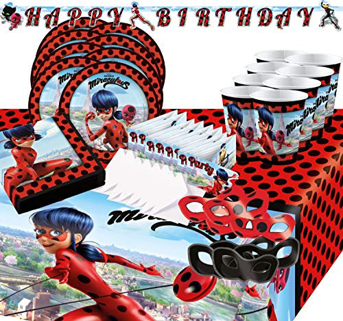 Krause & Sohn Party-Set Kindergeburtstag viele Teile Geschirr Geburtstag Dekoration Geburtstagstisch (Miraculous – Geschichten von Ladybug und Cat Noir)