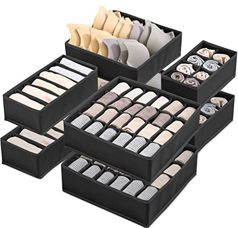 Yidaxing 8 Stück Aufbewahrungsboxen für Unterwäsche, Ordnungssystem, Schubladen-Organizer für Kleiderschrank, Stoffbox, faltbar für BHS, Krawatten, Unterwäsche, Socken, Schals, Faltbox(Schwarz)