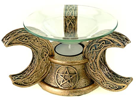 Teelichthalter Hexenmond mit Pentagramm antikgold 17 cm Teelicht