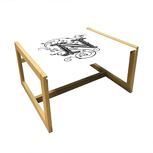 ABAKUHAUS Letra N Mesa de Centro, Paleta de Color Oscuro N, Mesa Central de Cristal acrílico Duradero con Marco de Madera para, Medio, Negro Gris Blanco