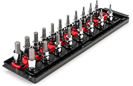 TEKTON 3/8 in Drive Hex Bit Socket Set with Rails, 19-Piece (1/8-3/8 in., 3-10 mm) | SHB91202