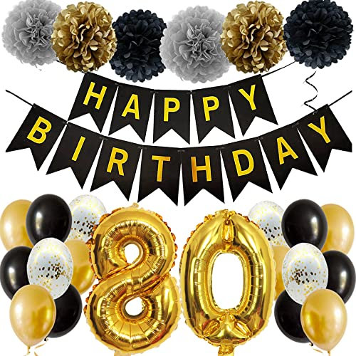 Feelairy Ballons 80. Geburtstag Deko Männer Frauen, Schwarz Gold Geburtstagsdeko 80 Jahre Mann Frau, Happy Birthday Deko Konfetti Luftballons Deko 80 Geburtstag Mann 80 Geburtstag Deko Frauen