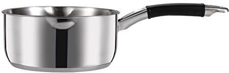Royal Cuisine 14cm Stainless Steel Milk/Tea Storage pan Egg/Water Boiling Pot with 2 Sided Pouring Lips Induction hob Home and Kitchen Saucepan with Silicone Handle lid Free