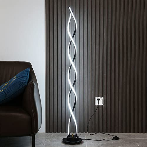 MOLOURK Wohnzimmer Stehleuchte mit Pedalschalter LED Spirale Stehlampe Dimmbar mit Fernbedienung, 3 Farbtemperaturen, 50W, 143cm, Moderne Standleuchte für Schlafzimmer, Büro, Arbeitszimmer (Schwarz)