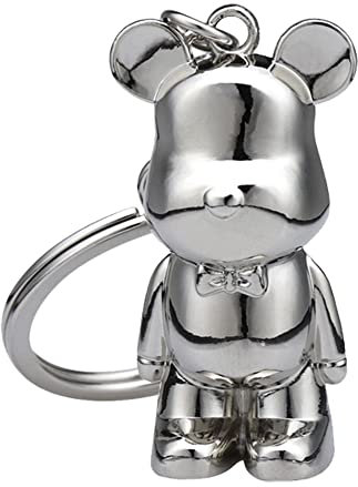 Rusoz Porte Clés Ours Argenté,Porte Clef 3D Ourson En Alliage De Zinc Porte Cle Petit Cadeau Nouveauté Mignonne Pour Ami,Femme Et Homme