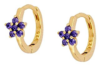 Ohrringe Creolen Gold, Ohrringe Silber 925 Reifen mit Blumen-Zirkonia Gold Lila