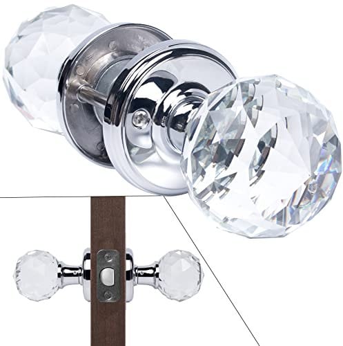 CWOVRS Crystal Door Handles (1 Pair), Solid Crystal Door Knobs 60mm Court Style Crystal Internal Door Handles (No Latch&Lock) & DIY Screw Set for Bedroom Bathroom Living Room