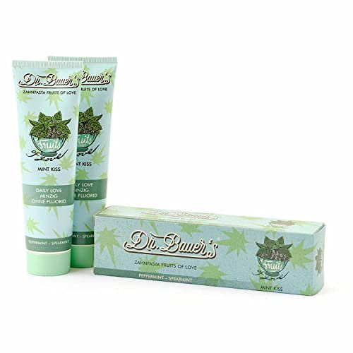 Dr. Bauer's Fruits of Love MINT KISS ohne Fluorid Zahnpasta, Zahncreme in nachhaltige 90ml Tube und Verpackung, mit tollen Geschmacksrichtungen, 2er Pack (2x 90ml)