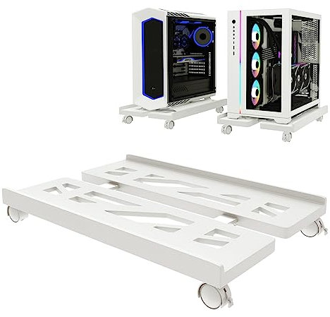 Soporte para CPU para PC, Soporte de Torre de Ordenador de Escritorio, Soporte Ajustable para CPU, Soporte para PC móvil con Ruedas giratorias con Bloqueo, Carro de CPU Debajo del Escritorio - Blanco