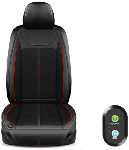 Zyph Kfz-Sitzauflage mit Belüftung für Skoda Yeti Superb Octavia Fabia Karoq Kamiq Kodiaq,12V Autositz Kühlung Klimaanlagen-Kissen,Auto Kühlkissen,A/BlackRed-A/Single Block
