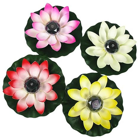 Housoutil 4 Stück Led-poolbeleuchtung Lotusblüte Solar Garten Nachtlampe Schwimmende Pool-solarleuchten Lotus Teich Lichter Solarleuchten Im Freien Led- Dekorationen Blumen