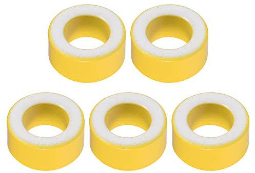 YOKIVE 5Stk Toroid Kern Ferrit Drosseln Ring Eisen Pulver Induktor Ferrit Ringe Gut für Leistungs Transformatoren (Gelb Weiß 20.5mm x 12mm x 9.8 mm)