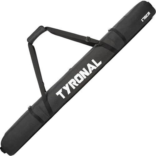 TYRONAL Skitasche für Flugreisen, einzelne Skitasche mit vollständig gepolstertem Schutz, wasserabweisend und langlebig, passend für Skier von 175 cm bis 190 cm (Schwarz), 190 cm