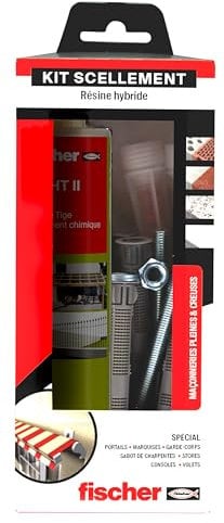 fischer - Kit de scellement comprenant 1 cartouche FIS HT II 300 ml, 1 embout d'injection, 4 tamis, 4 tiges filetées, 4 rondelles et 4 écrous