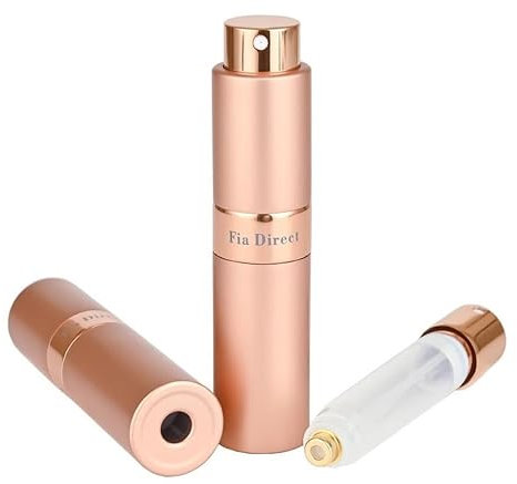 Fia Direct 10ml Twist-Up Rotary Perfume Atomiser, Refillable & Travel Size Perfume Bottle, Leaking Proof,Bottom refillable, Luxurious Small Portable Mini Spray for women and men (Rose Gold)