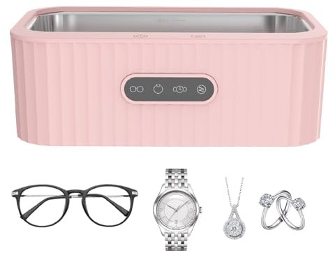 Ultraschallreiniger 47000Hz, Reiniger Ultraschallgerät Ultraschallreinigungsgerät Ultrasonic Cleaner 400ml für Brillen Uhren Schmuck Ringe Halsketten Make-up-Pinsel (Rosa)
