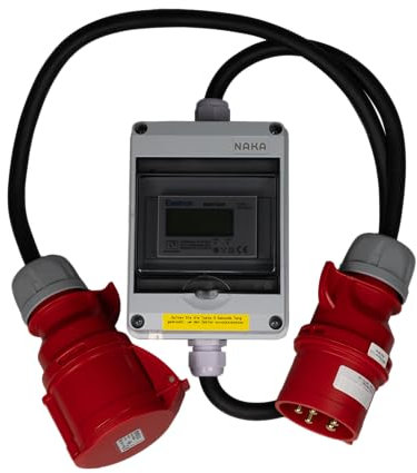 NAKA Stromzähler Digitaler Drehstromzähler Zwischenstecker 32A MID mit CEE-Stecker und Kupplung Mobil Geeicht 400V 5m