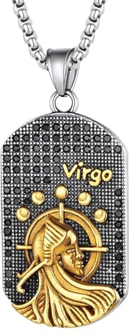 JewelryWe Sternzeichen Kette Herren Erkennungsmarke: Edelstahl 12 Sternbilder Tierkreis Horoskop Dog Tag Hundemarke Anhänger mit Gravur Konstellation Halskette für Männer Gold Silber