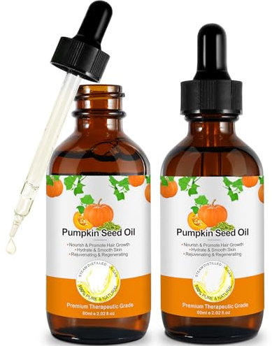 Olio Di Semi Di Zucca 60ml*2, Semi Di Zucca Biologici Per Capelli Più Sani E Crescita Della Barba,Idratare E Riparare I Capelli Secchi E Danneggiati,Nutre Il Cuoio Capelluto