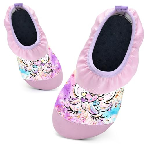 Kinder Badeschuhe Schwimmschuhe Wasserschuhe Mädchen Baby Strandschuhe Aquaschuhe Schnell Trocknend für Beach Pool(DJS Rosa16/17)