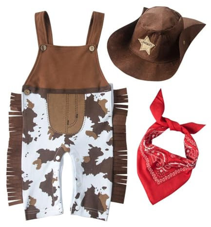 Lito Angels Vestito Costume Set da Cowboy con Bandana Rossa e Cappello per Bimbo Taglia 3-6 mesi, Marrone (Etichetta in Tessuto 80)