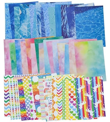 LAPLBEKE 90 Blätter Scrapbooking Papier, 14x20cm Bunte Deko Bastelpapier Dekopapier Designpapier für DIY Kartenherstellung Journaling Papier Zubehör (Ozean)