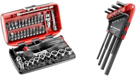 Facom Coffret Compact de Serrage et Vissage Complet NANO 38 Pièces 6 Pans 1/4 Métrique & Jeu de 9 Clés Allen Mâles Coudées 6 Pans - 83H.JP9A - 4 Types de Dimensions et de Têtes