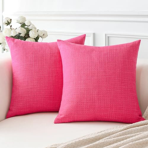 Artscope 2er Set Kissenbezug Einfarbig Wurfkissenbezug Leinen Kissenbezüge Moderne Dekokissen Kissenhülle Set Kissen Fall für Sofa Schlafzimmer Zuhause Dekor 50x50 cm Dunkelrosa