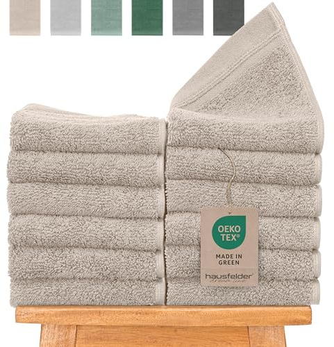 Hausfelder Gästehandtücher 12er Set, 50x30cm - 100% Baumwolle Oeko-TEX Zertifiziert, Handtücher klein, weich, saugstark, Farbe: Beige