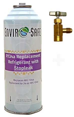 R134a Kältemittel Ersatz für R134a mit klimadichtmittel Leck Stopp Set - Made in USA (134a w/StopLeak + Ventil/Adapter)