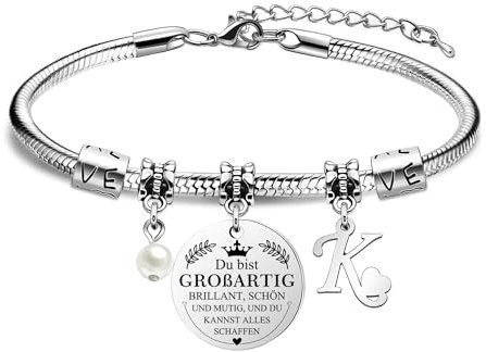 HEYEJET Du Bist Großartig Armband Damen Initiale Buchstabe Personalisierte Silber A-Z Buchstabe Armband Ein Inspirierendes Armband Das Geburtstags Geschenk für Frauen Mädchen Sie Freunde (K)