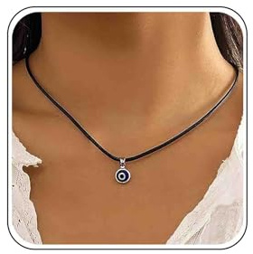 Cimenexe Collana Girocollo Punk Evil Eye Collana con Ciondolo Blu Devil Eye Collana con Colletto a Catena in Pelle Nera Collana con Catena in Corda di Cera per Bulbo Oculare Gioielli per Donne
