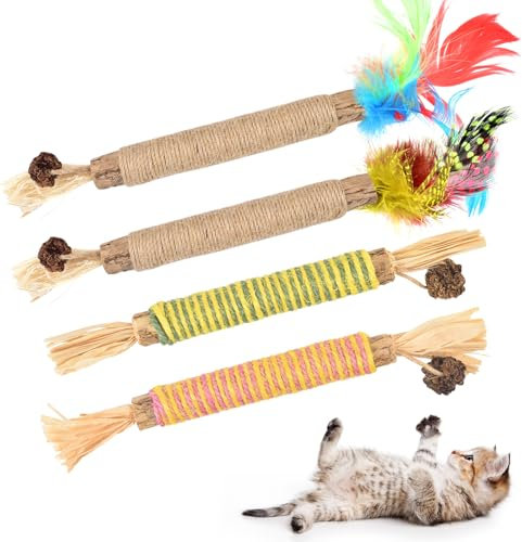 ERKOON Cat Silvervine Chew Sticks, Catnip Toys for Cats & Kittens, Natural Dental Catnip Sticks for Teeth Cleaning, Small & Medium Breeds