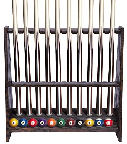QUIOTUIR Porte Queue Billard au Sol avec 10 Trous Baton de Billard Rétro Support de Queues de Billard en Panneau de Densité pour Salons D'intérieur, Bars, Pavillons, Soirées de Divertissement